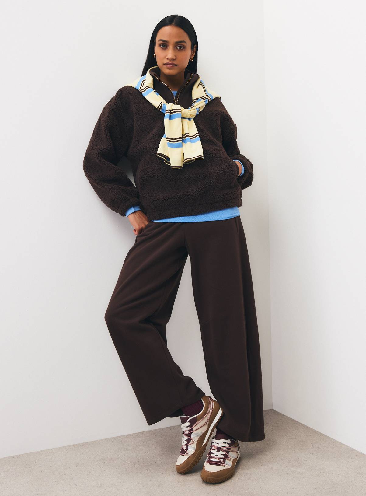 Dark Brown Borg Fleece Half-Zip Jacket M - Image 3